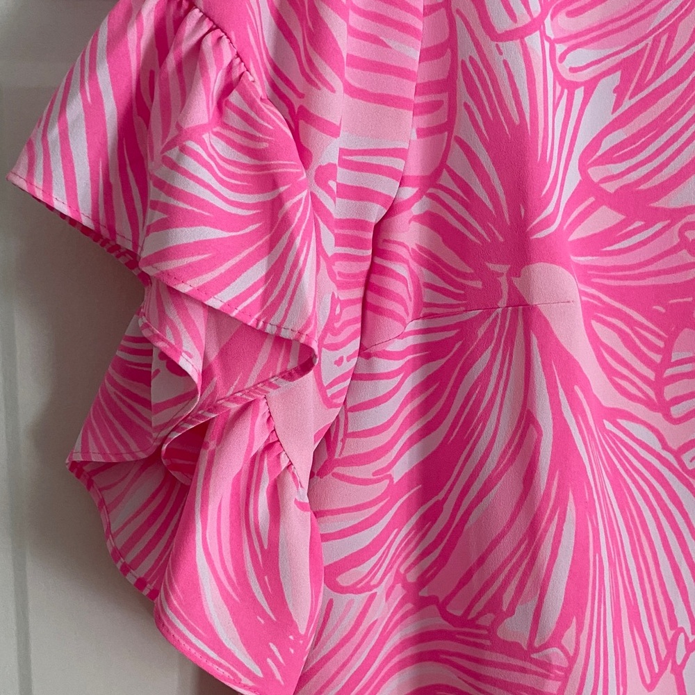 Lilly Pulitzer Pink Top Darlah Floral Ruffle Sleeve Summer Top Relaxed Fit XS - Picture 5 of 11